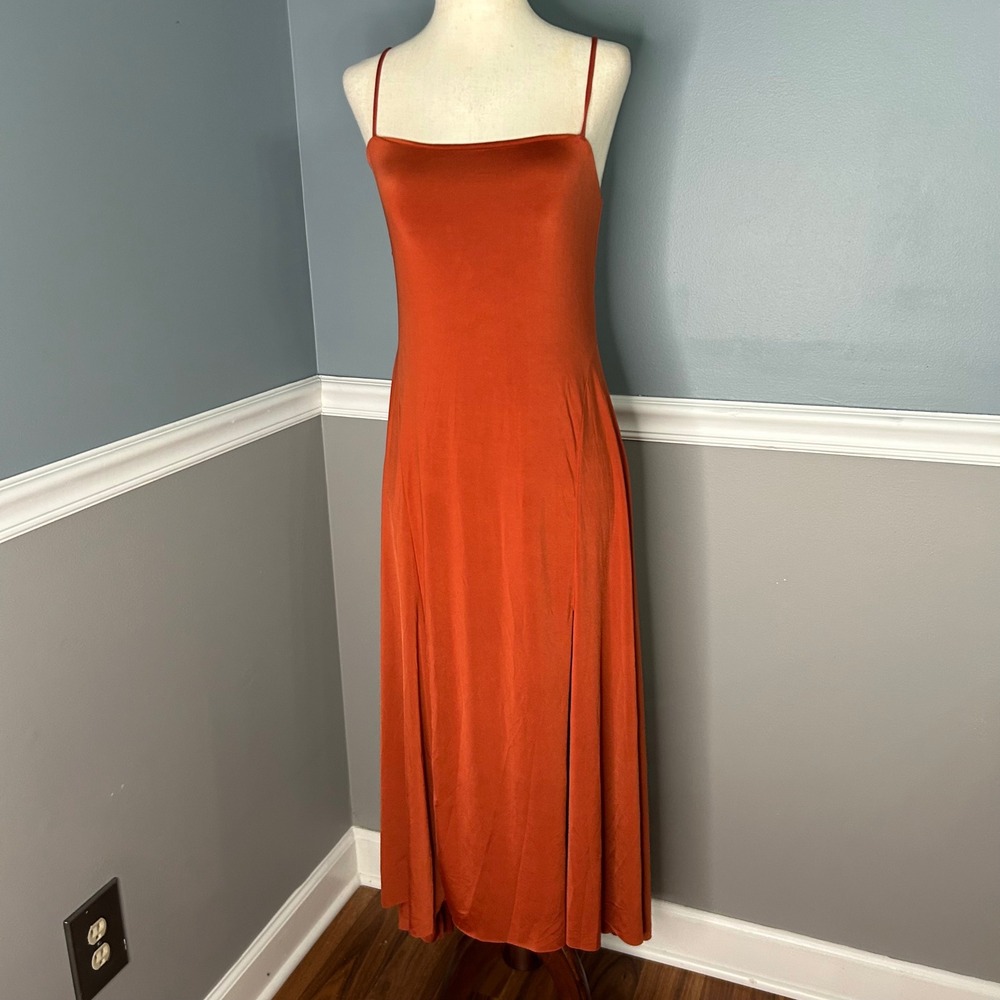Two‎ birds High Low Jersey Dress Rust Orange Spaghetti Strap Maxi Medium